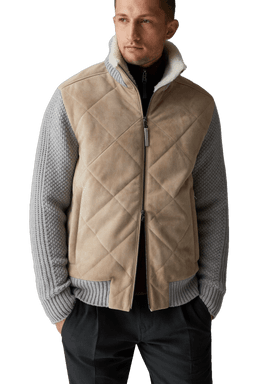 Sandro Leather Knit Jacket Beige/Light grey