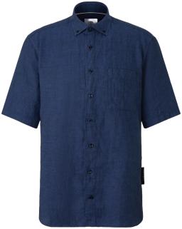 Mens Lykos Short-Sleeved Linen Shirt Navy Blue
