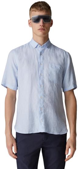 Mens Lykos Short-Sleeved Linen Shirt Light Blue