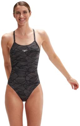 Womens Allover Fixed Crossback Swimsuit Black