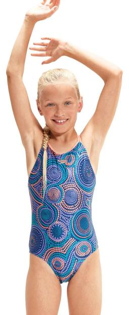 Girls Allover Double Thinstrap Junior Swimsuit Blue/Purple