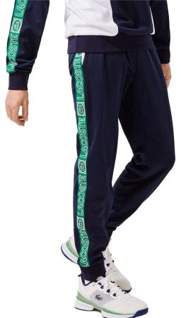 Mens SPORT Branded Bands Tracksuit Trousers Navy Blue/White/Green