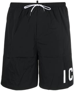 Mens Icon Print Swim Shorts Black/White