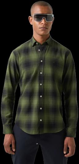 Mens Timi Linen Shirt Gloss Dk Green