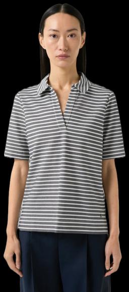 Womens Peony Polo Shirt Navy Blue/Off-white