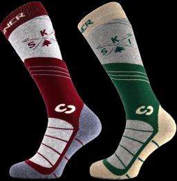 Mountain Mens Ski Socks Double Pack Burgundy/Green