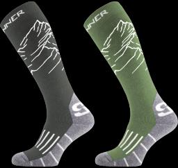 Mountain Mens Ski Socks Double Pack Green/Black