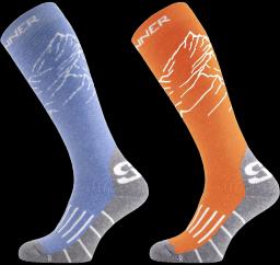 Mountain Womens Ski Socks Double Pack Blue/Orange