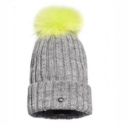 Womens Cristina Real Raccoon Fur Beanie Neon Yellow