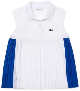 Sport Girls Pleated Basque Cotton Polo Shirt Lazuli/White