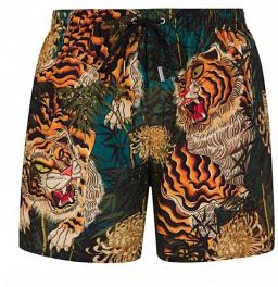 Mens Safari Swim Shorts Green/Orange