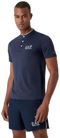Tennis Pro Henley-Collar Polo Shirt in VENTUS7 Technical Fabric Navy Blue