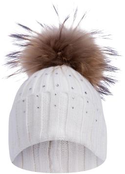 London Furrier Fur Pom Pom Beanie Crystals London Furrier Fur Pom Pom Beanie Crystals